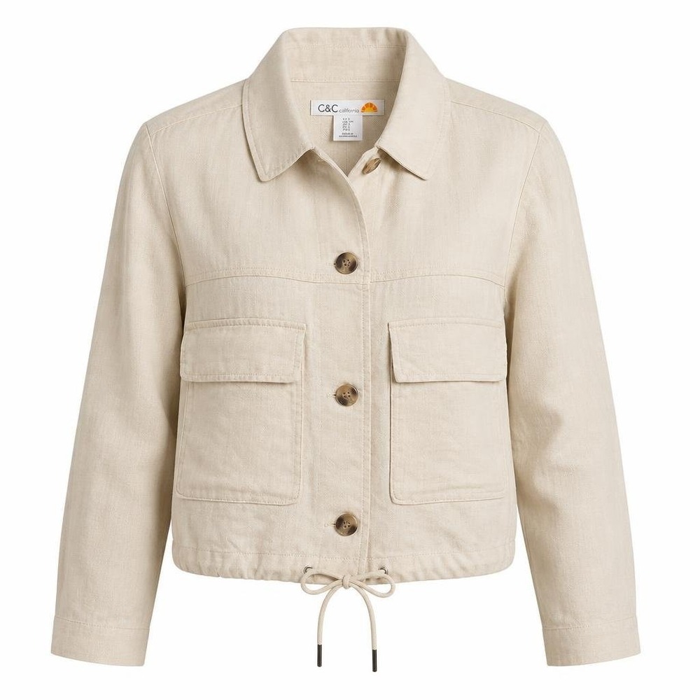 C C California Utility Jacket Womens L Beige Linen Blend Drawstring Hem Luxury
